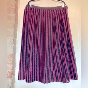 ModCloth midi skirt, pleated and striped, pink and black, lined, sz 1X.